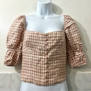 Reformation Norton Crop Top Size 4 Pink Gingham Preppy Retro Vintage Boho Linen